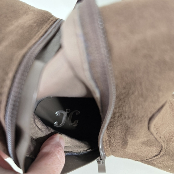 JC Brown Faux Suede Ladder Side Cut Out Knee High Boots 8.5 Low Heel - Picture 10 of 12